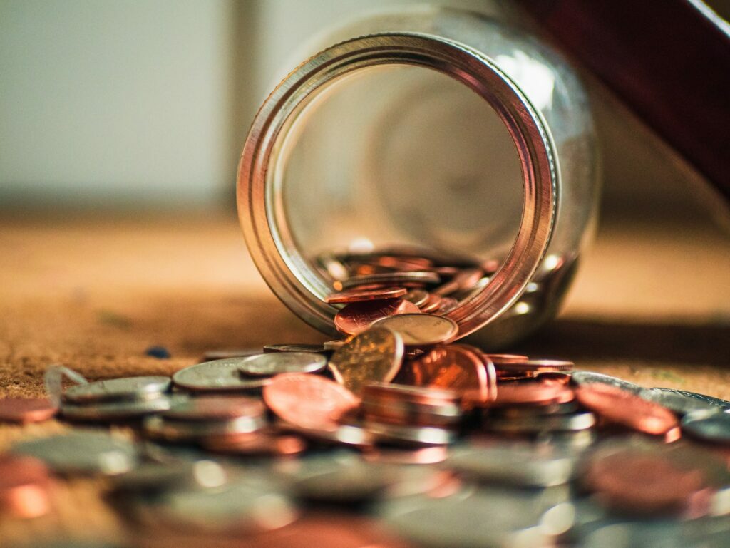 Jar of coins turned on its side